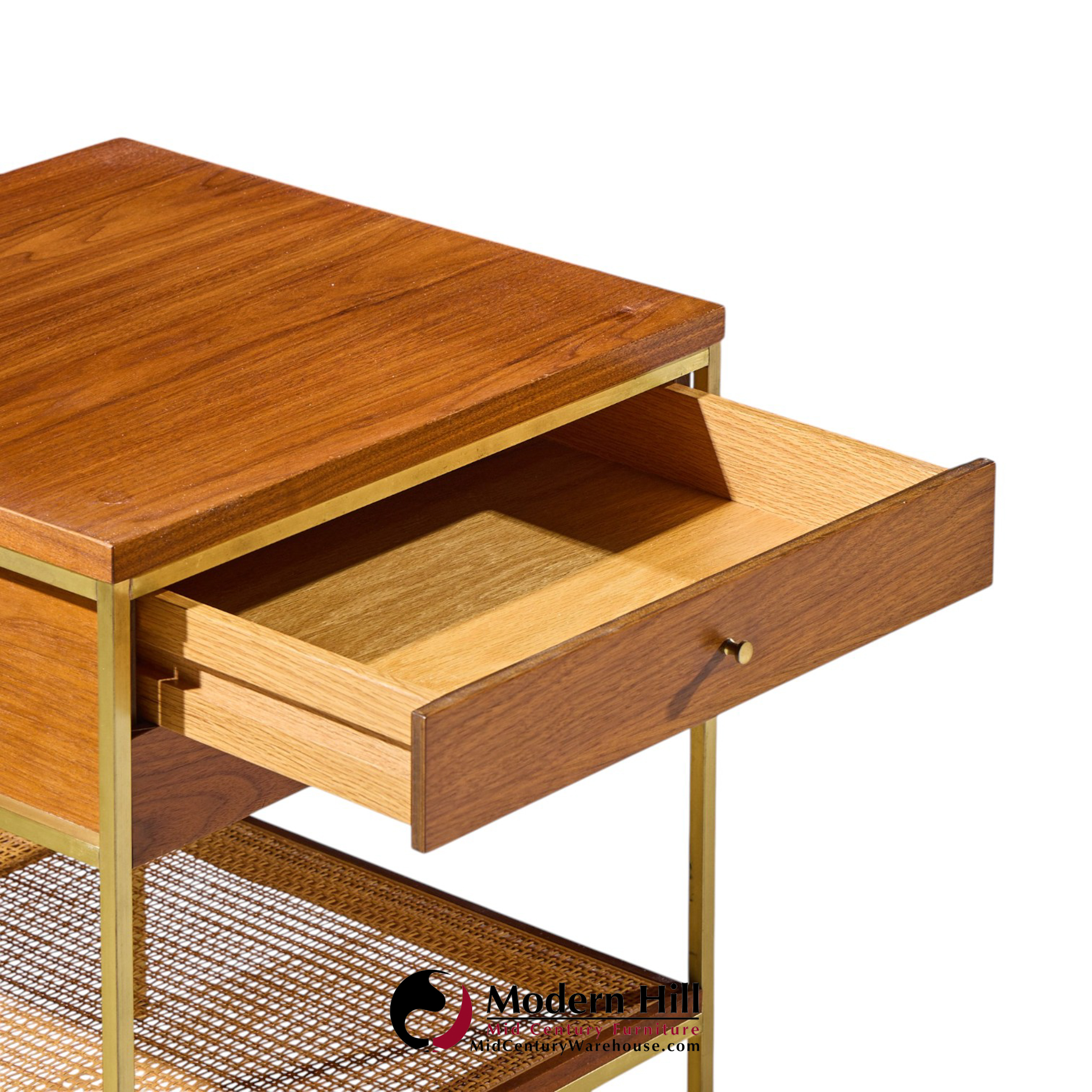 paul mccobb model 8714 mahogany, brass and cane nightstands - pair