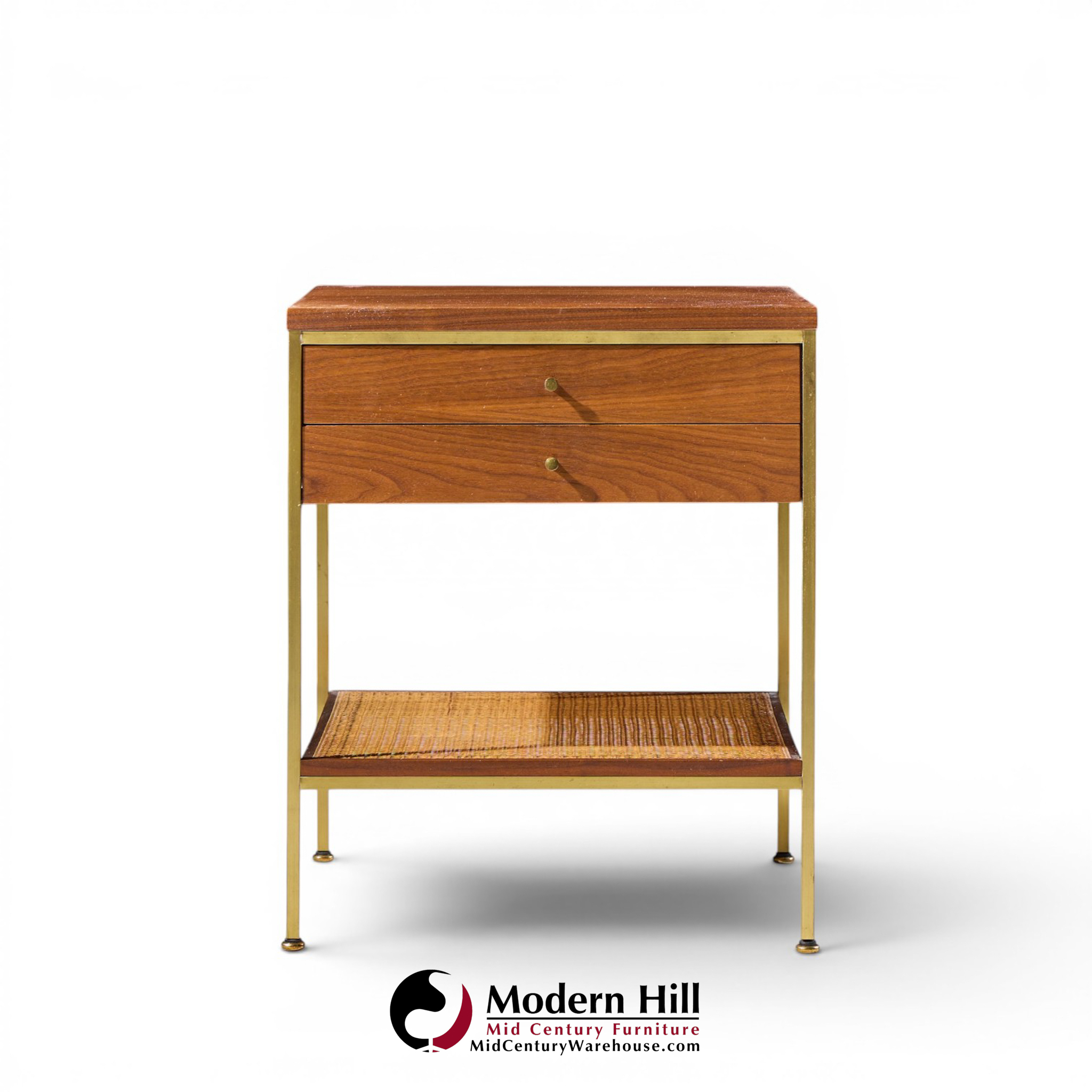 paul mccobb model 8714 mahogany, brass and cane nightstands - pair
