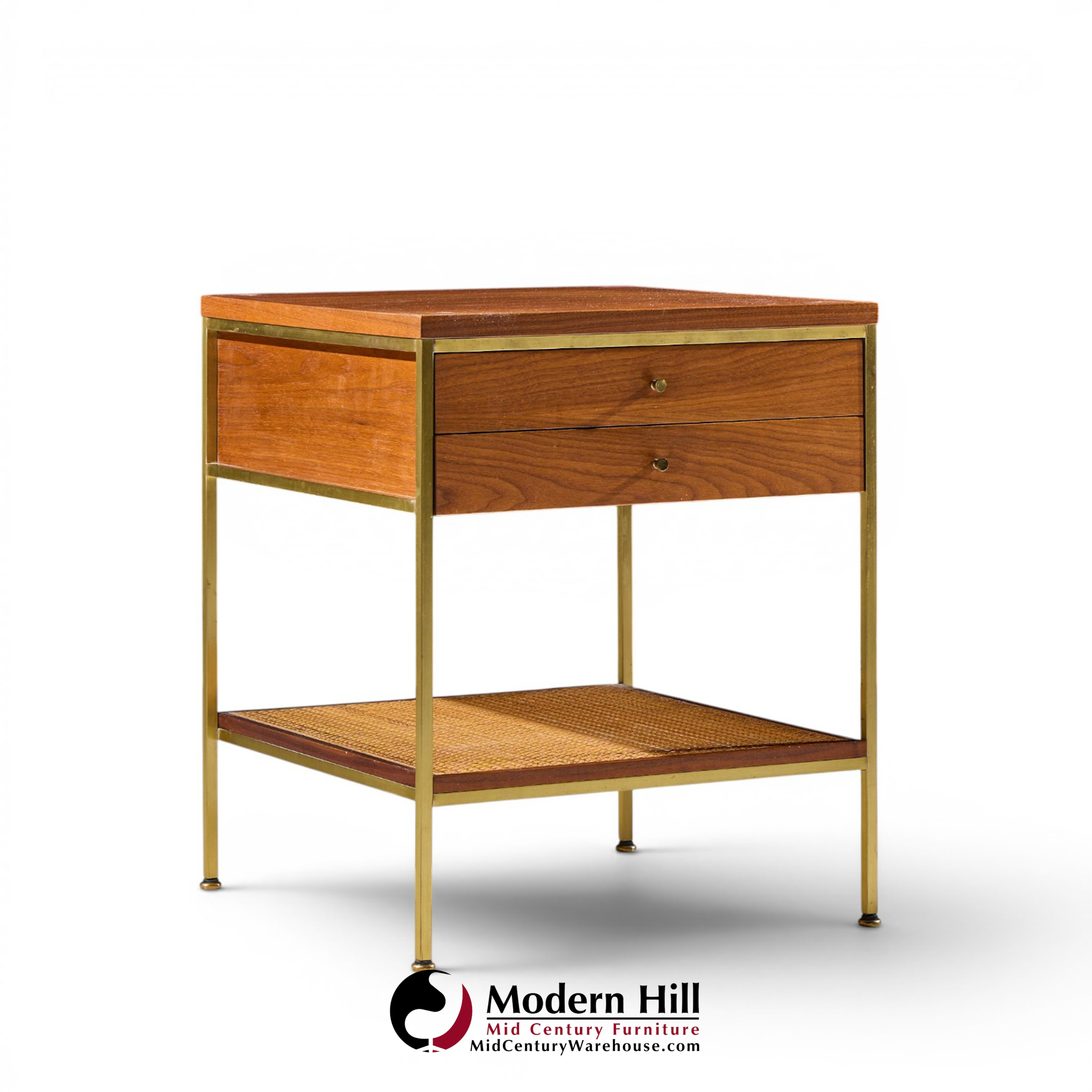 paul mccobb model 8714 mahogany, brass and cane nightstands - pair