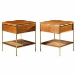 paul mccobb model 8714 mid century mahogany, brass and cane nightstands - pair