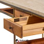 paul mccobb for calvin irwin collection model c9203 mid century travertine, brass and mahogany bar cart