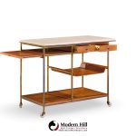 paul mccobb for calvin irwin collection model c9203 mid century travertine, brass and mahogany bar cart