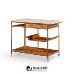 paul mccobb for calvin irwin collection model c9203 mid century travertine, brass and mahogany bar cart