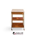 paul mccobb for calvin irwin collection model c9203 mid century travertine, brass and mahogany bar cart