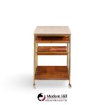 paul mccobb for calvin irwin collection model c9203 mid century travertine, brass and mahogany bar cart