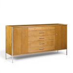 paul mccobb for calvin linear mid century walnut and stainless steel credenza