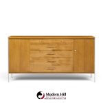 paul mccobb for calvin linear mid century walnut and stainless steel credenza