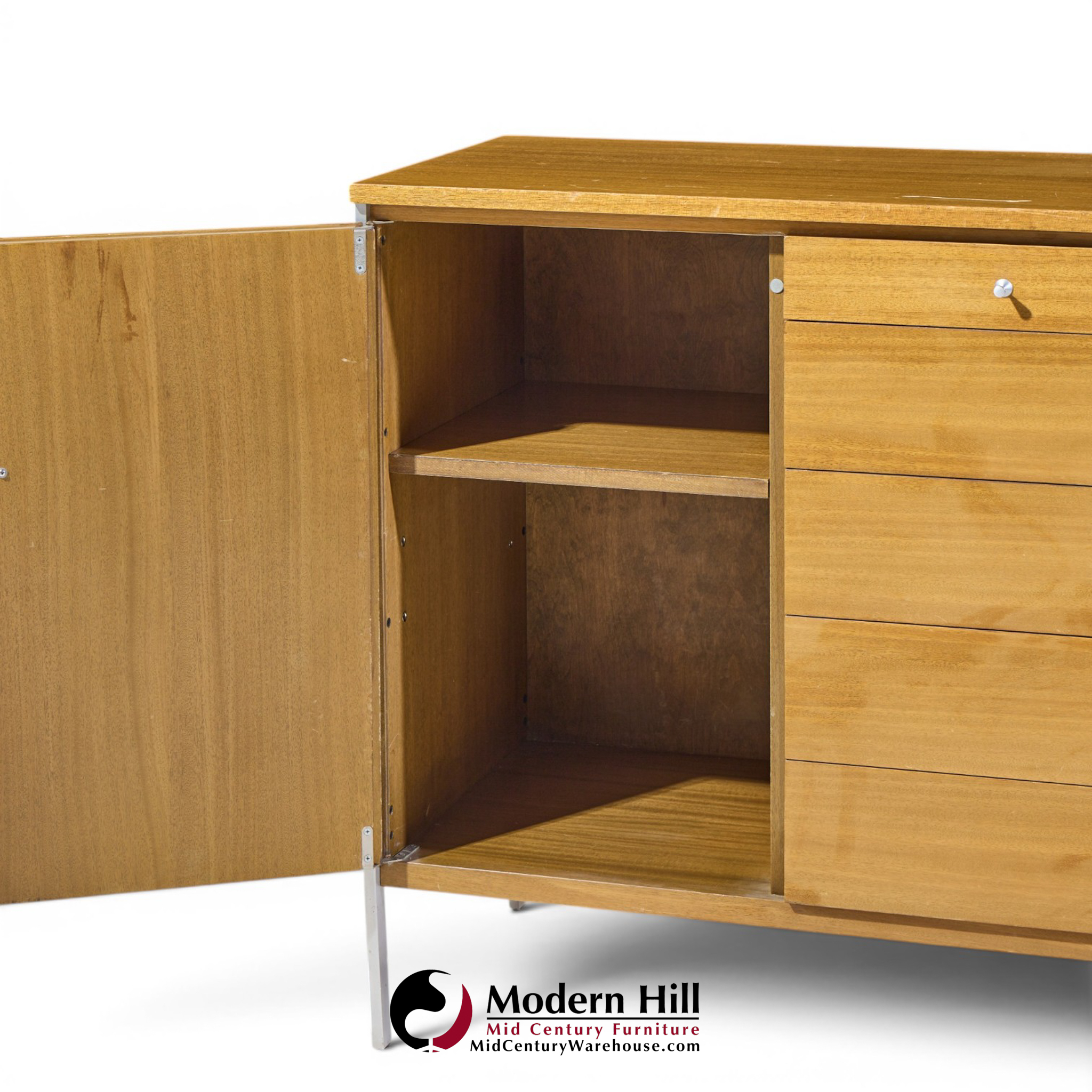 paul mccobb for calvin linear mid century walnut and stainless steel credenza