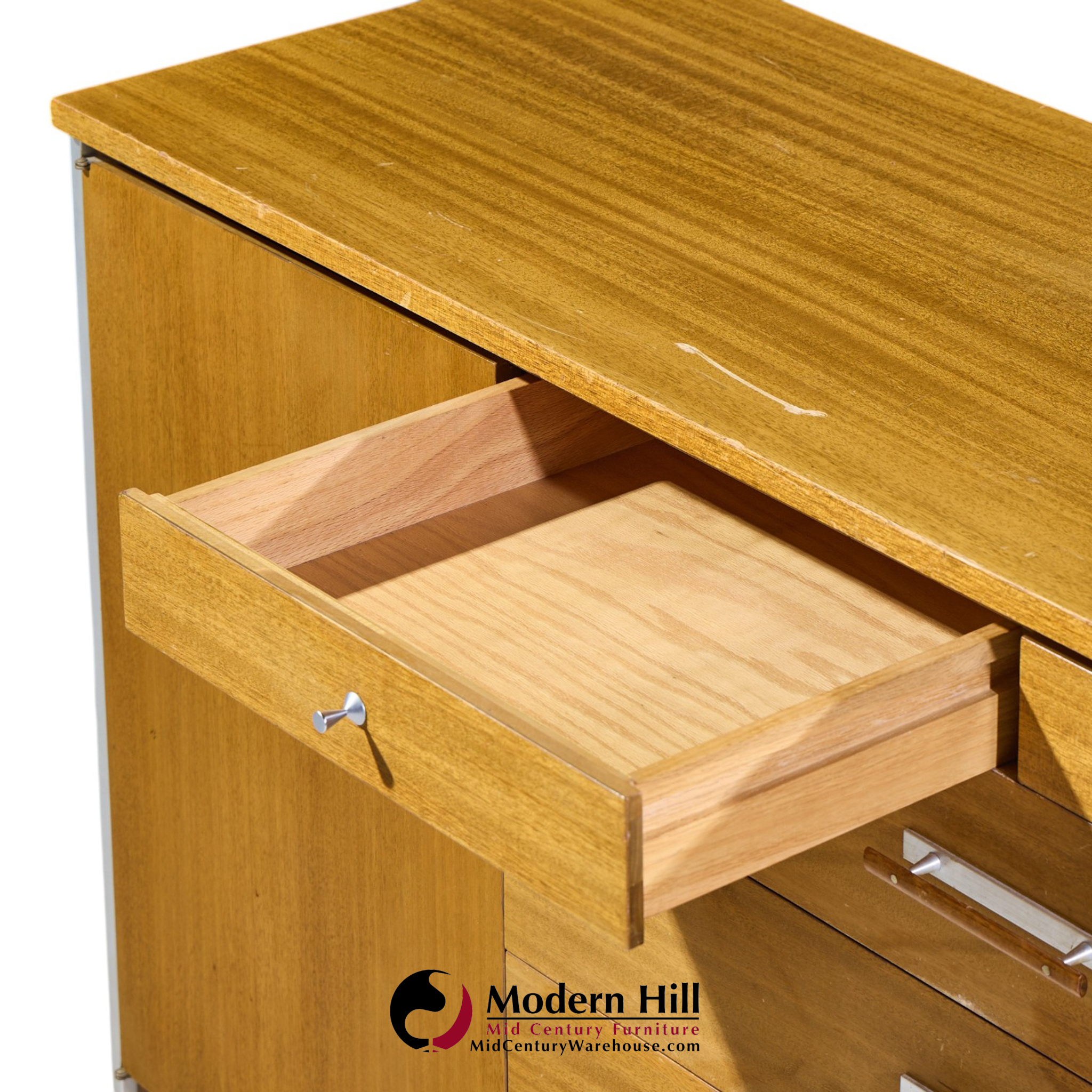 paul mccobb for calvin linear mid century walnut and stainless steel credenza