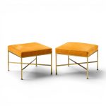 paul mccobb for calvin mid century brass x base stools - pair