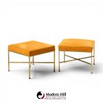 paul mccobb for calvin mid century brass x base stools - pair