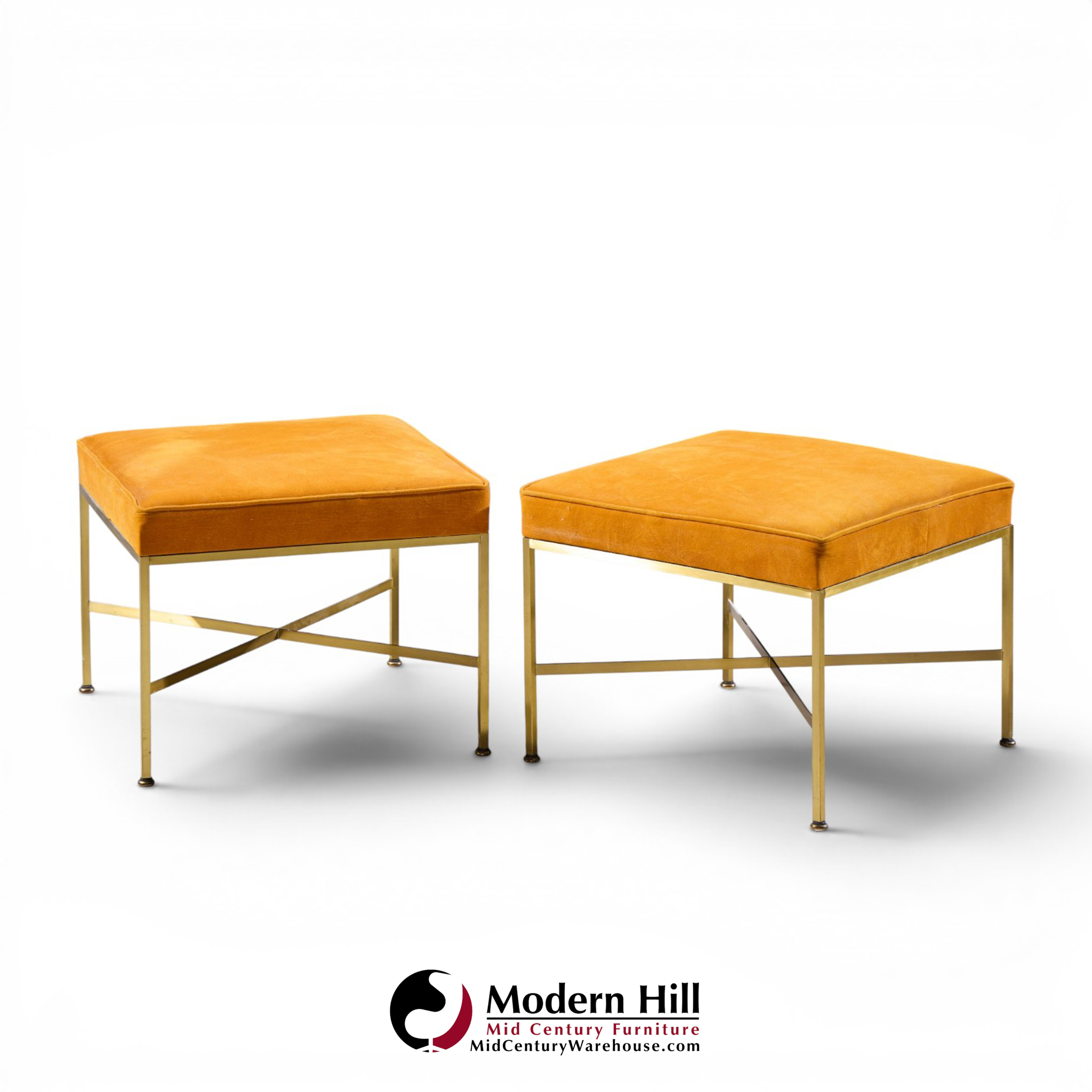 paul mccobb for calvin mid century brass x base stools - pair