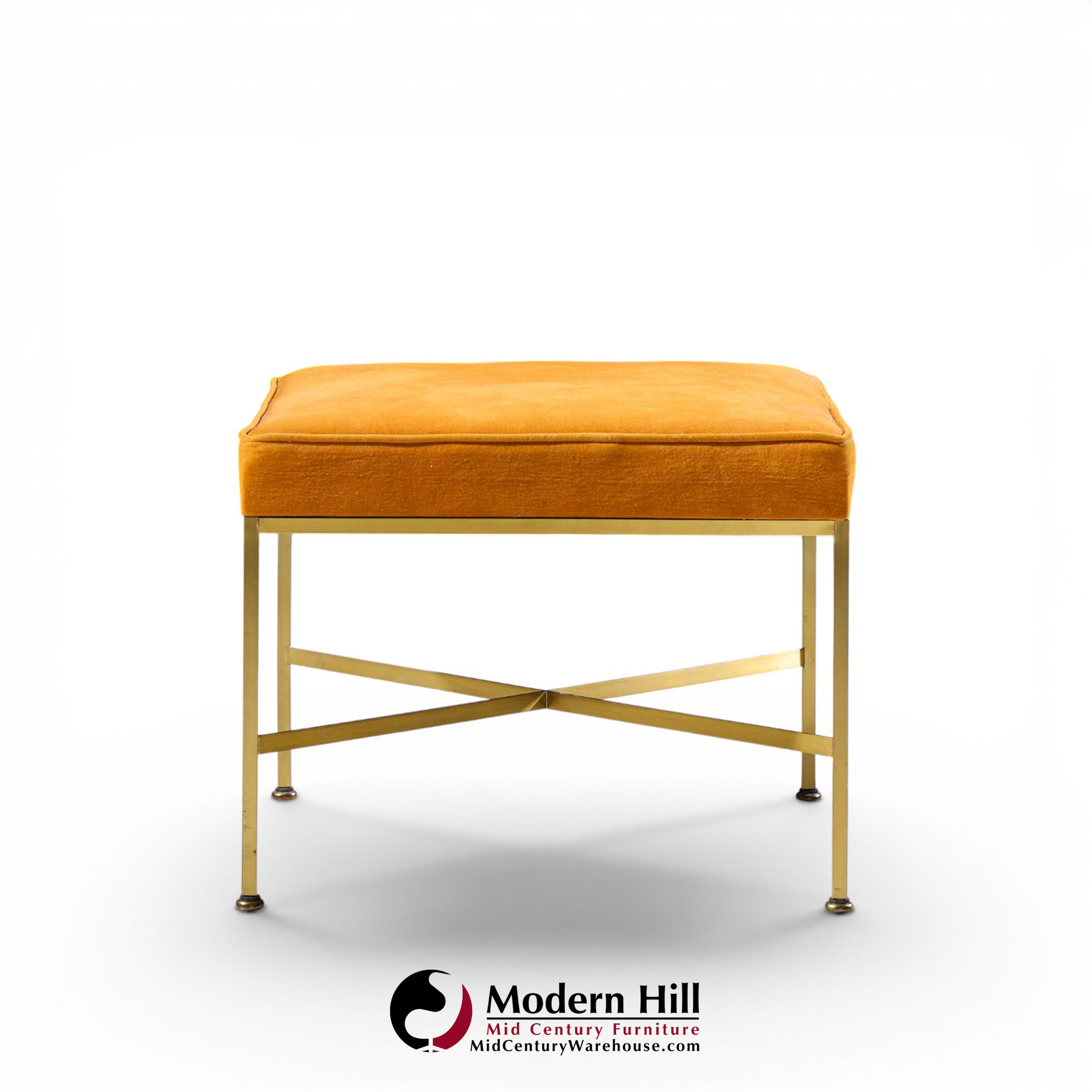 paul mccobb for calvin mid century brass x base stools - pair
