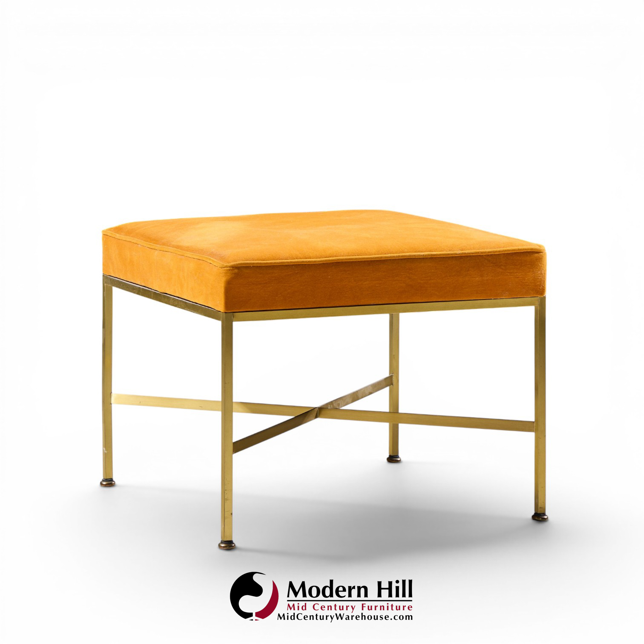 paul mccobb for calvin mid century brass x base stools - pair