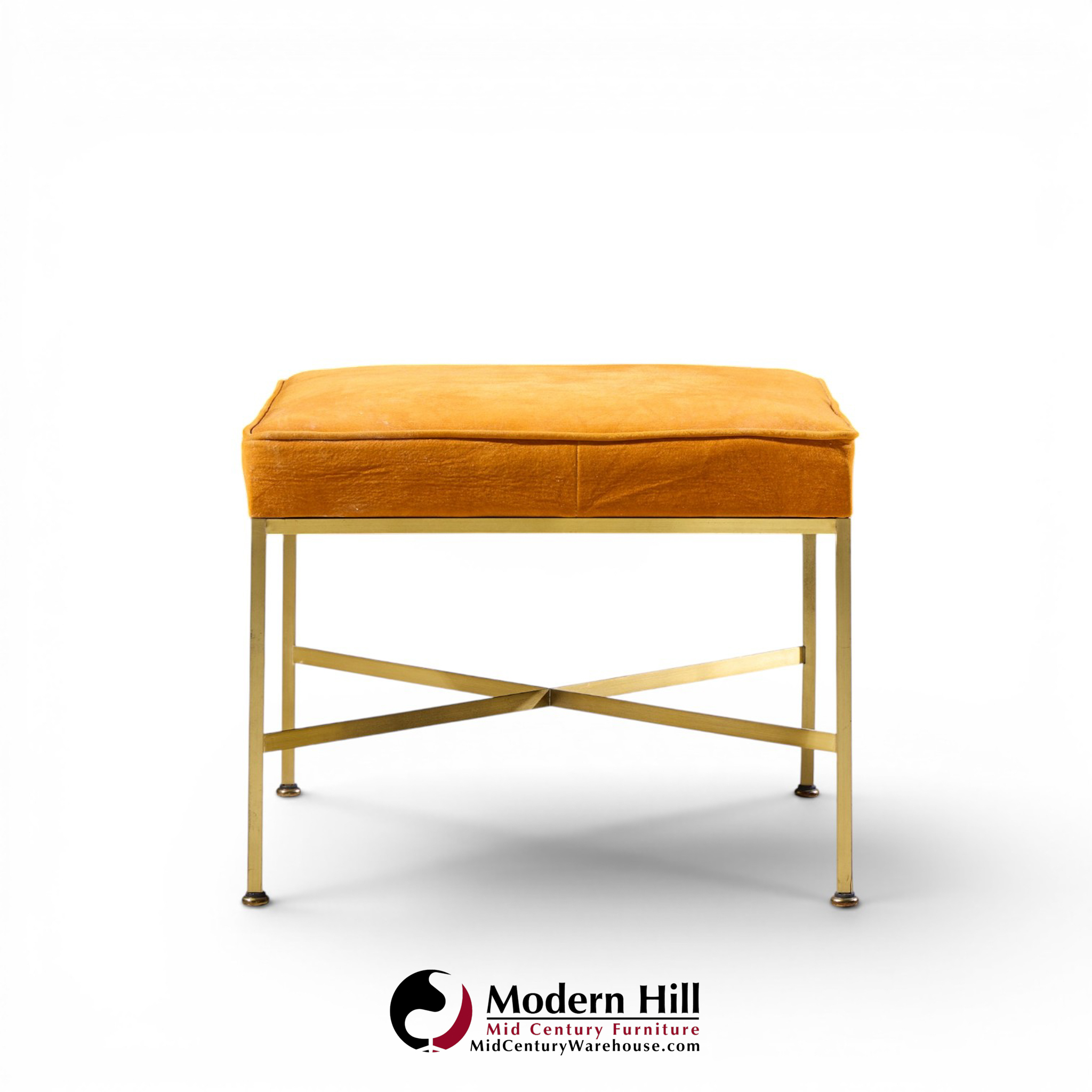 paul mccobb for calvin mid century brass x base stools - pair