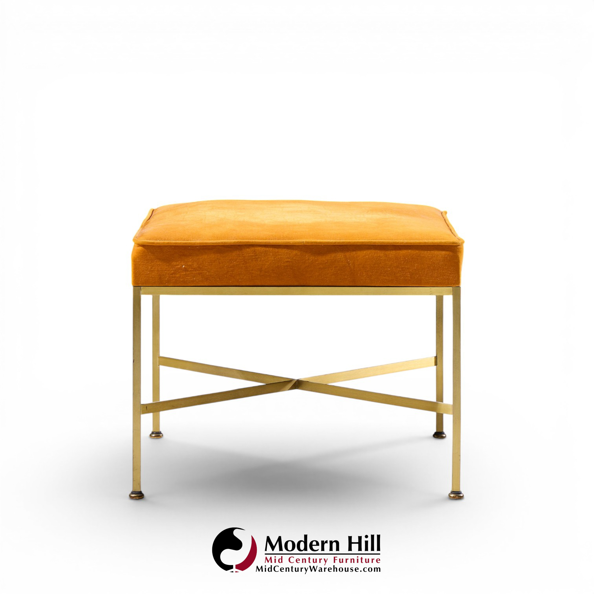 paul mccobb for calvin mid century brass x base stools - pair