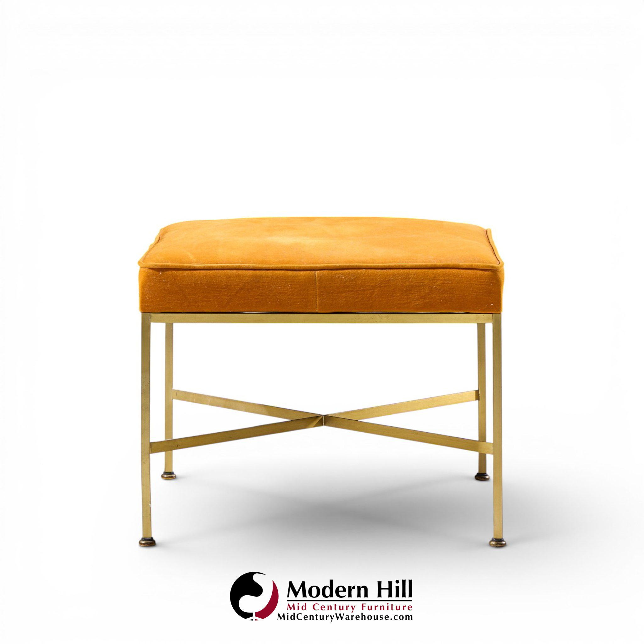 paul mccobb for calvin mid century brass x base stools - pair