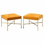paul mccobb for calvin mid century brass x base stools - pair