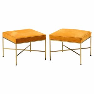 paul mccobb for calvin mid century brass x base stools - pair