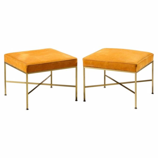 paul mccobb for calvin mid century brass x base stools - pair