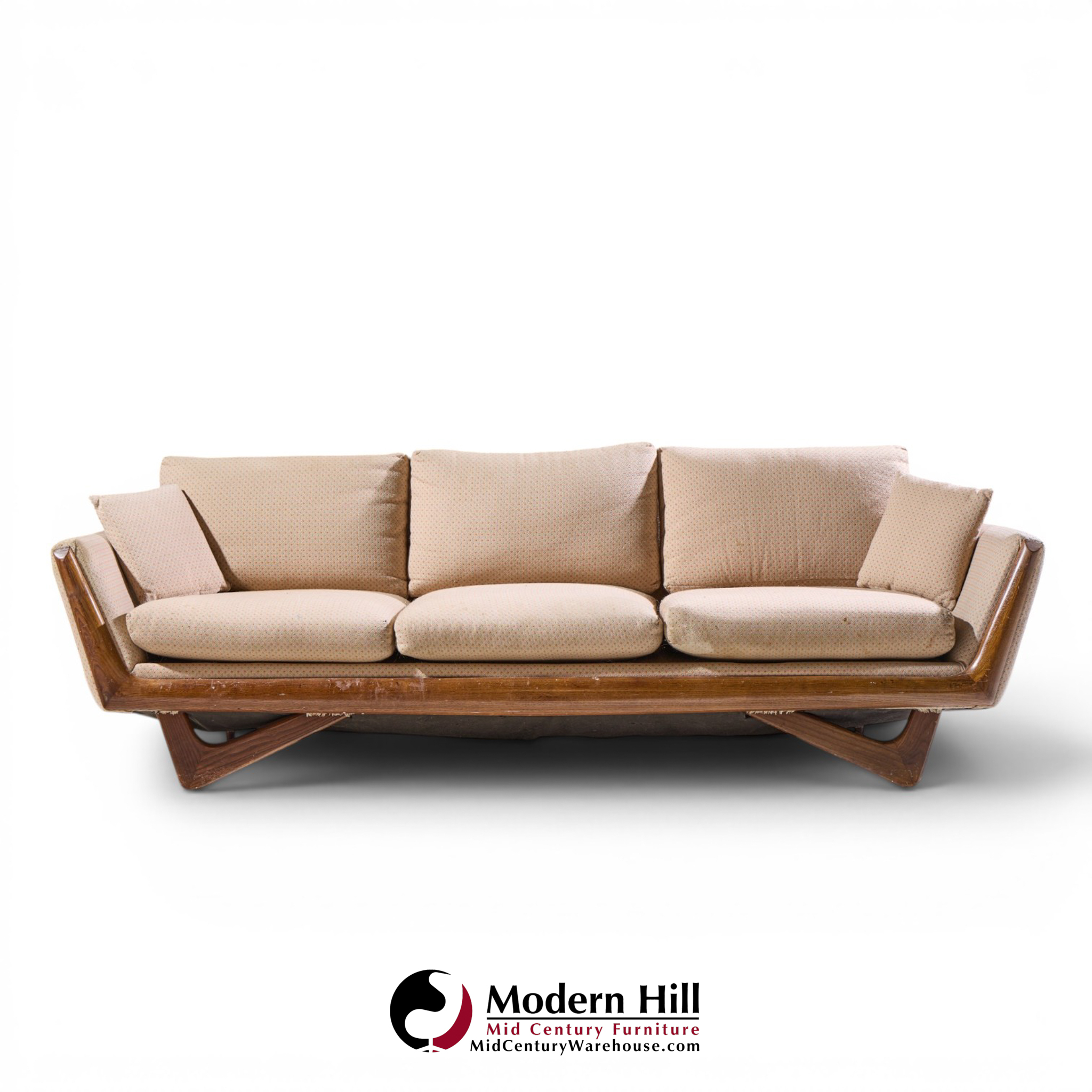 adrian pearsall style mid century walnut gondola sofa
