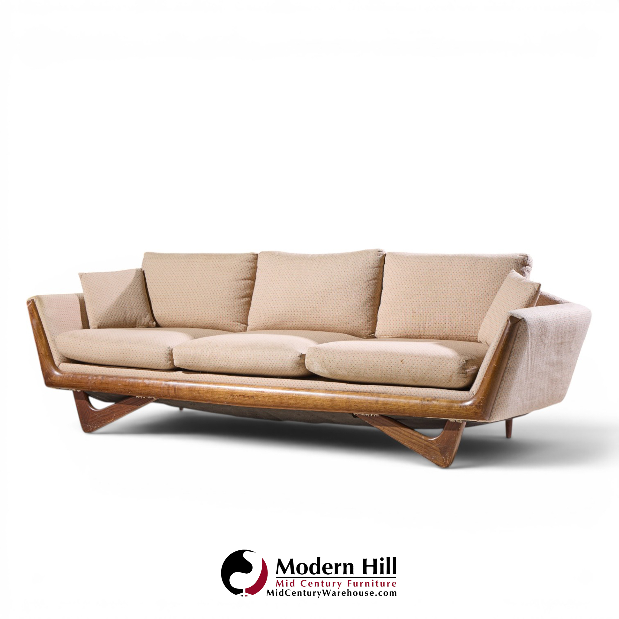 adrian pearsall style mid century walnut gondola sofa