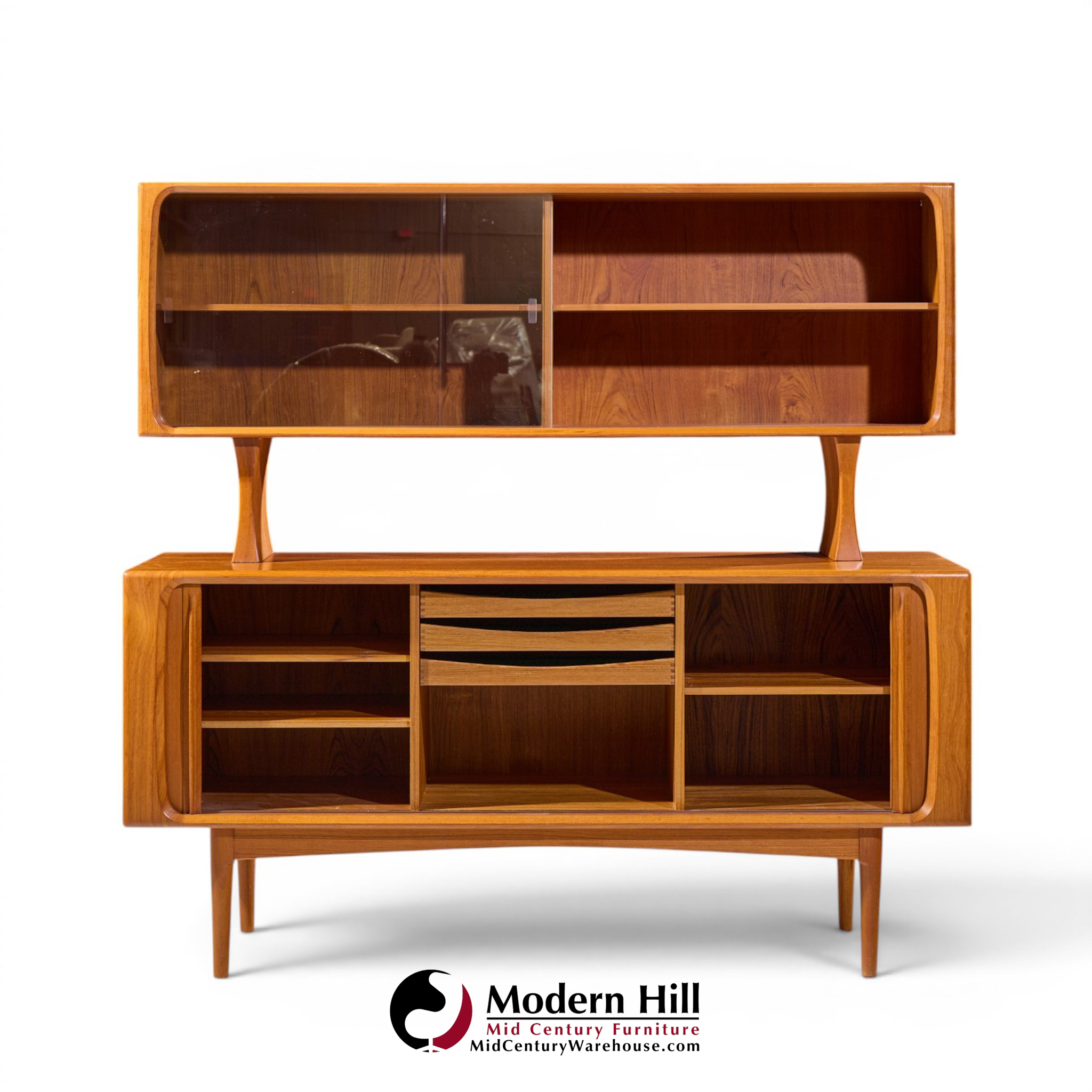 bernhard pedersen mid century danish teak tambour credenza and hutch