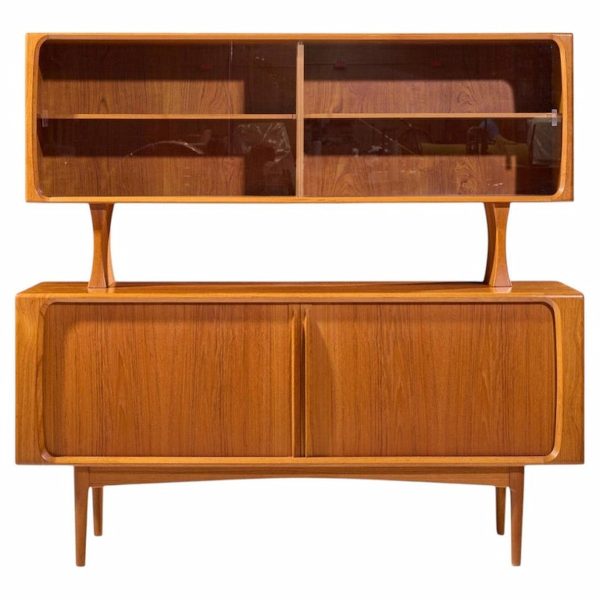 bernhard pedersen mid century danish teak tambour credenza and hutch