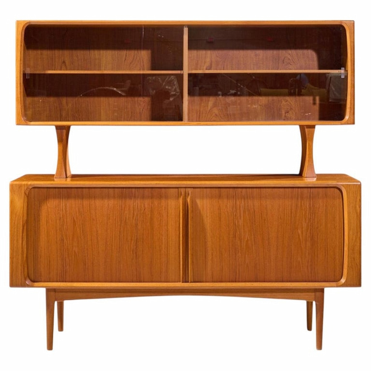 bernhard pedersen mid century danish teak tambour credenza and hutch