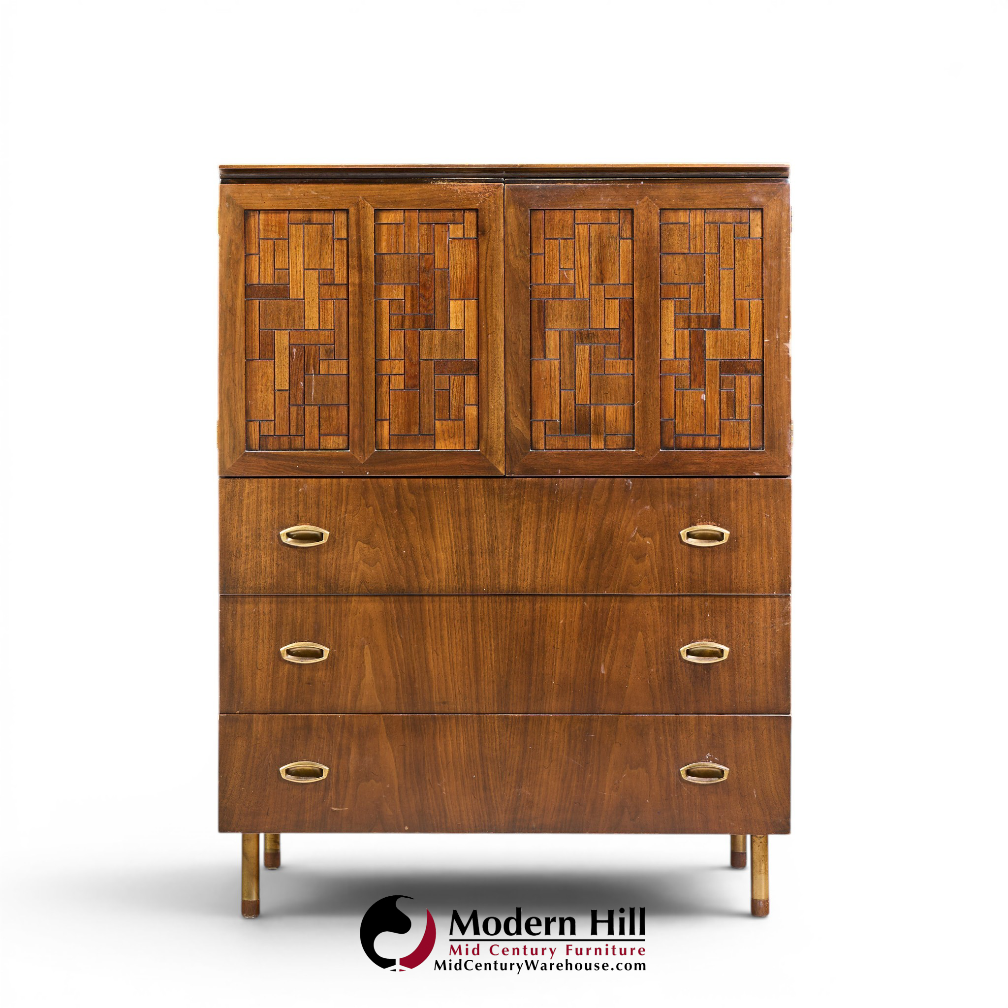 bert england mid century walnut and brass armoire