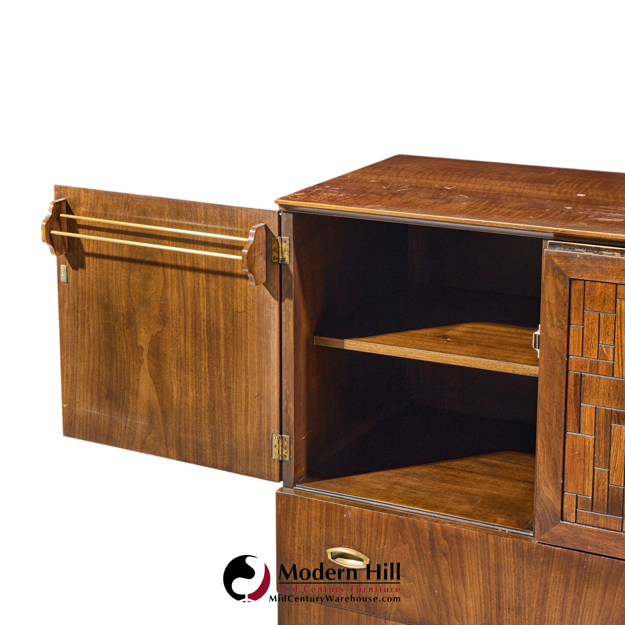 bert england mid century walnut and brass armoire