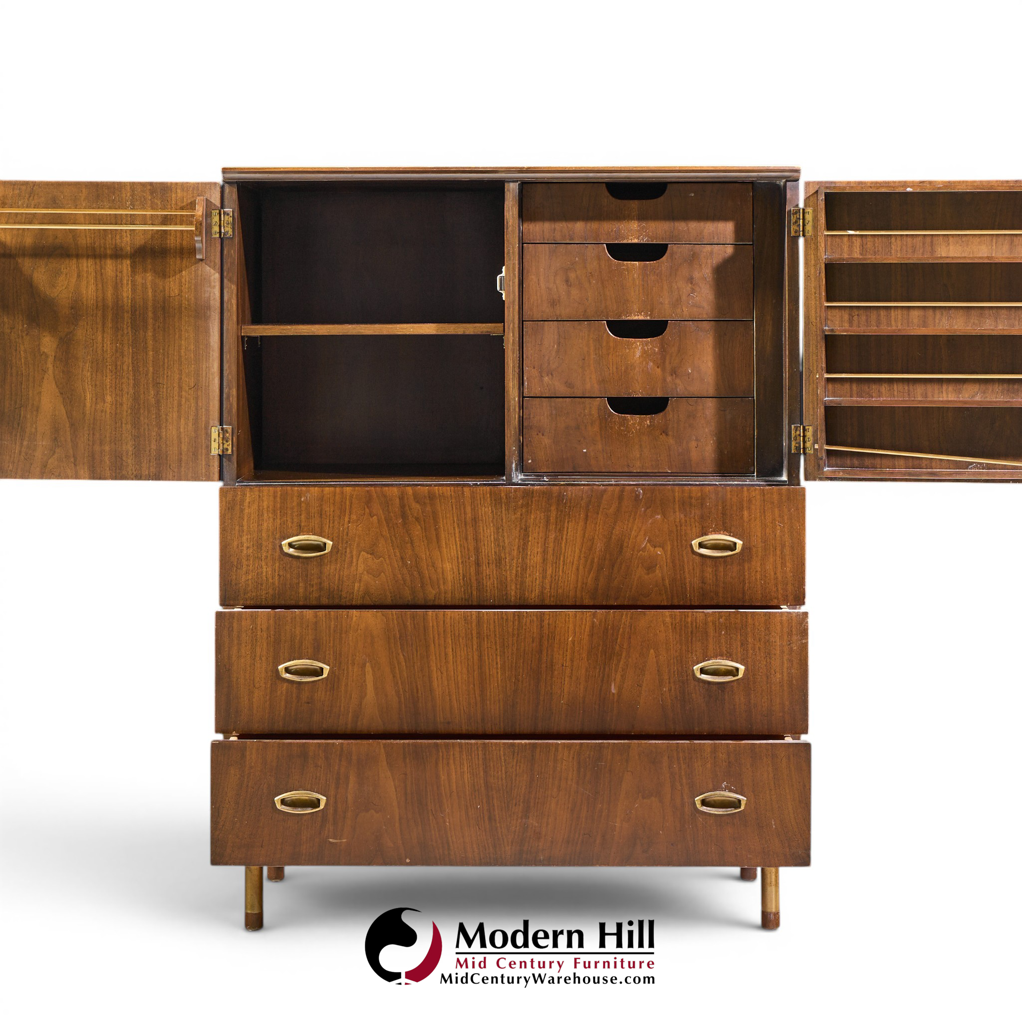 bert england mid century walnut and brass armoire