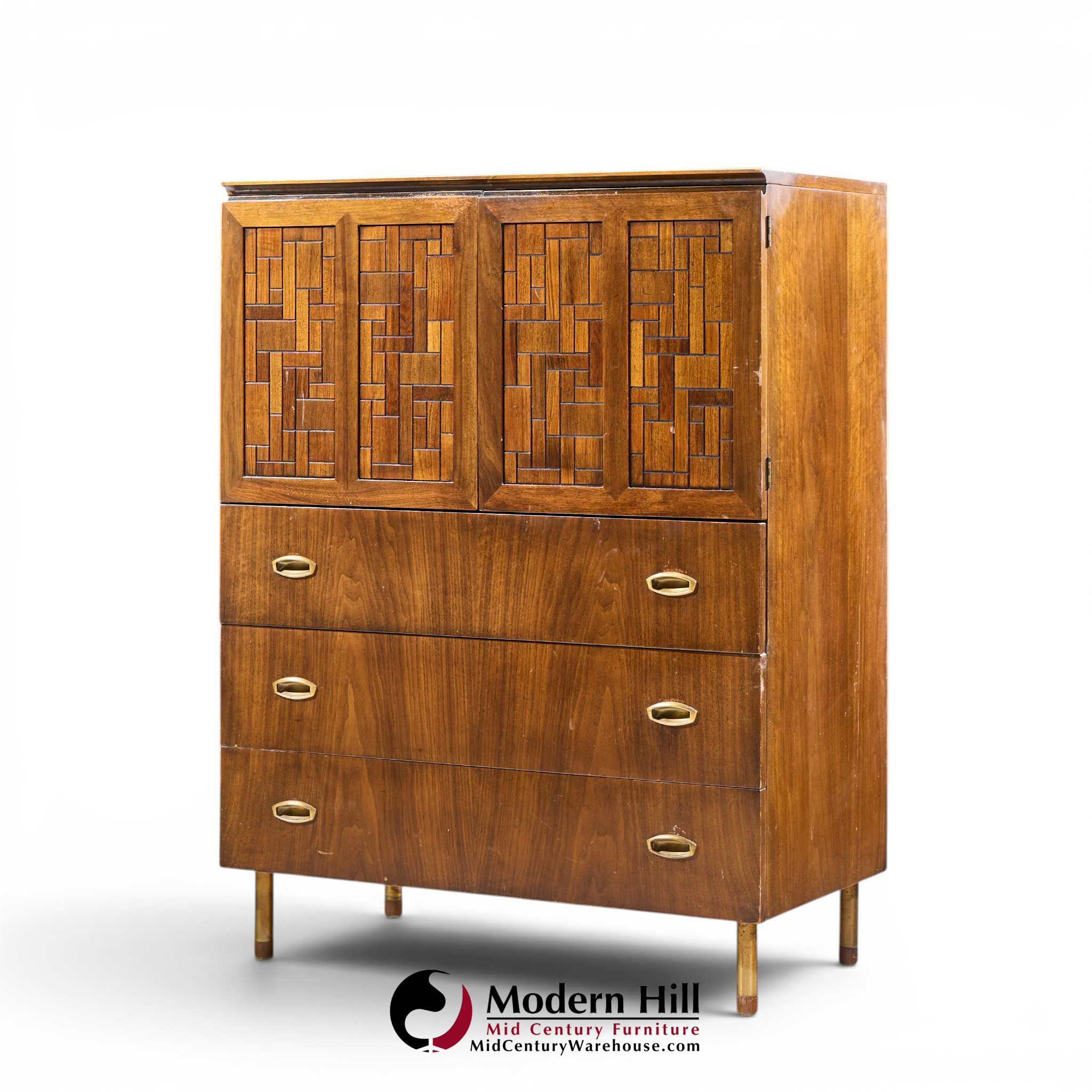 bert england mid century walnut and brass armoire