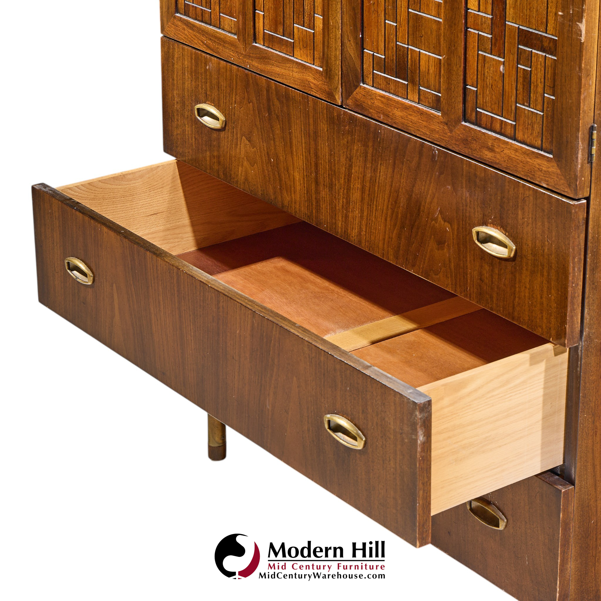 bert england mid century walnut and brass armoire
