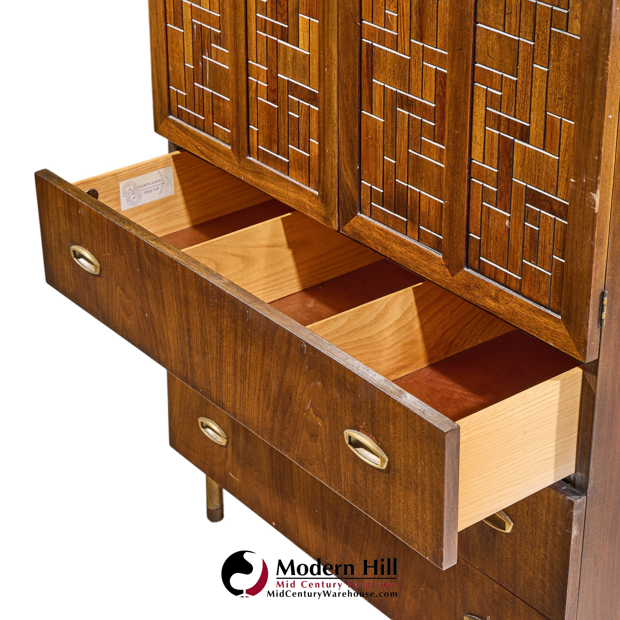 bert england mid century walnut and brass armoire