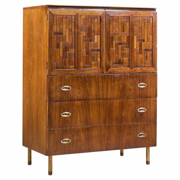 bert england mid century walnut and brass armoire