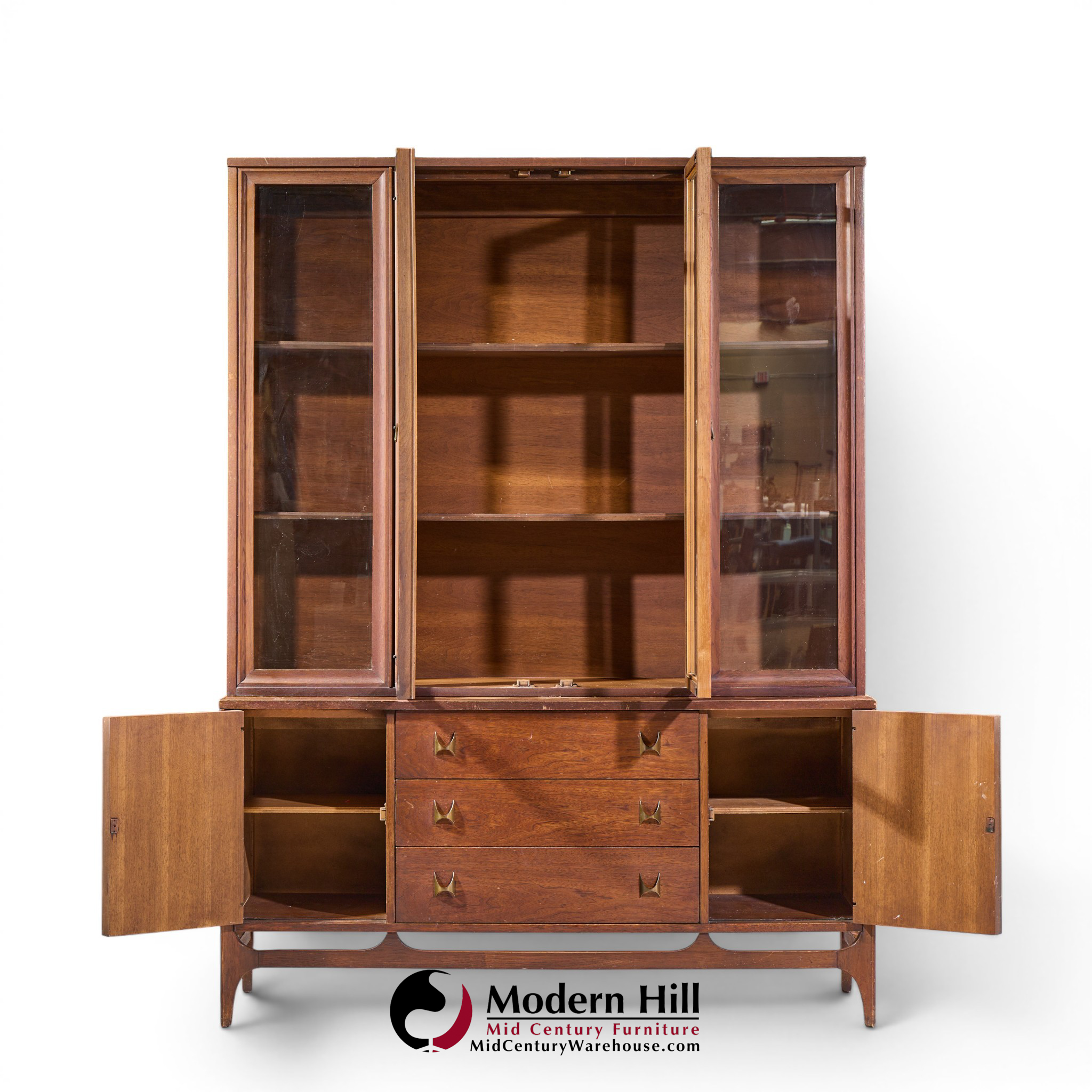 broyhill brasilia mid century walnut and brass credenza and hutch