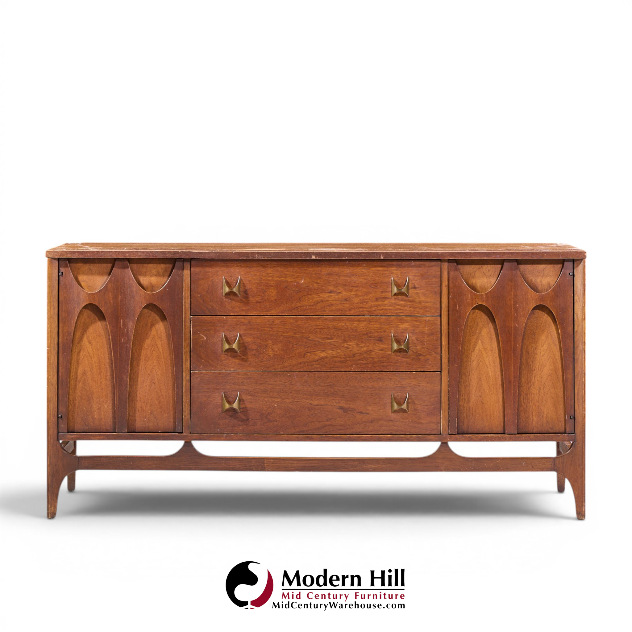 broyhill brasilia mid century walnut and brass credenza and hutch