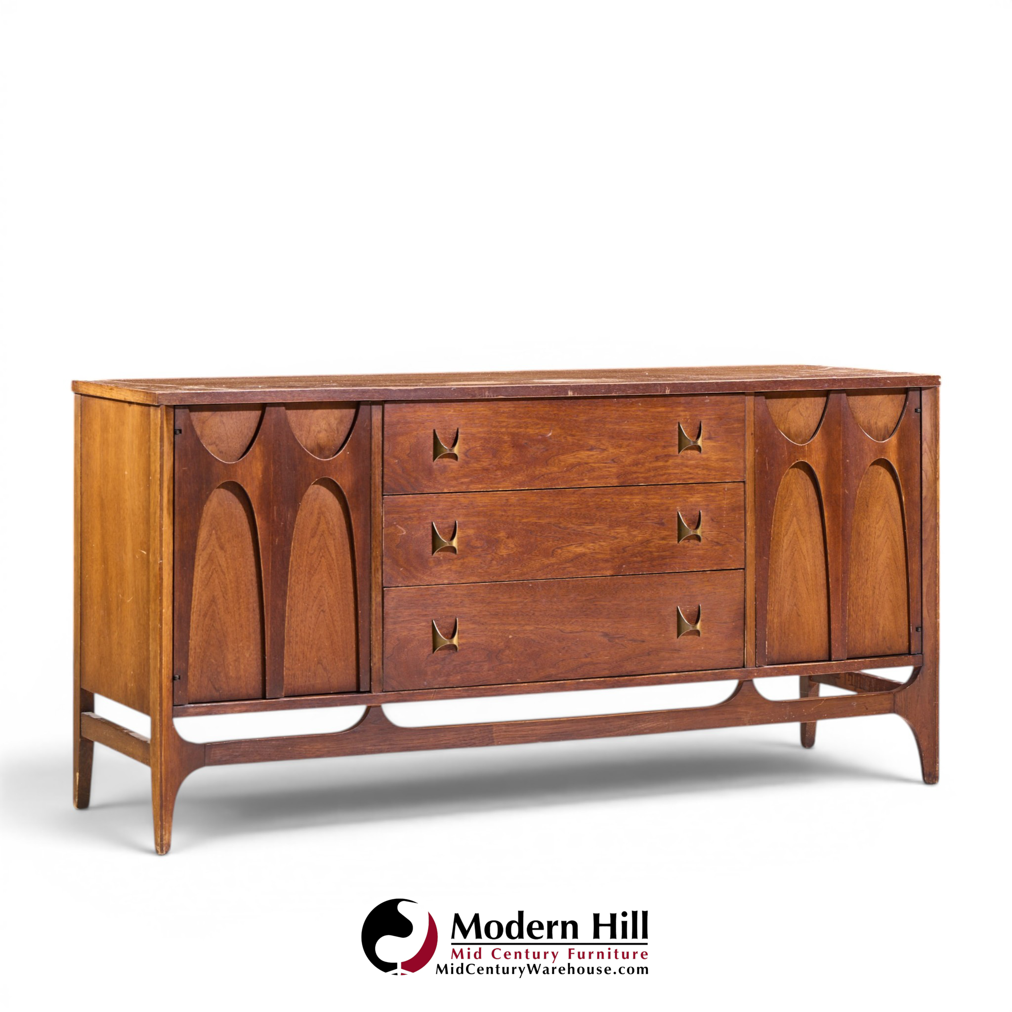 broyhill brasilia mid century walnut and brass credenza and hutch