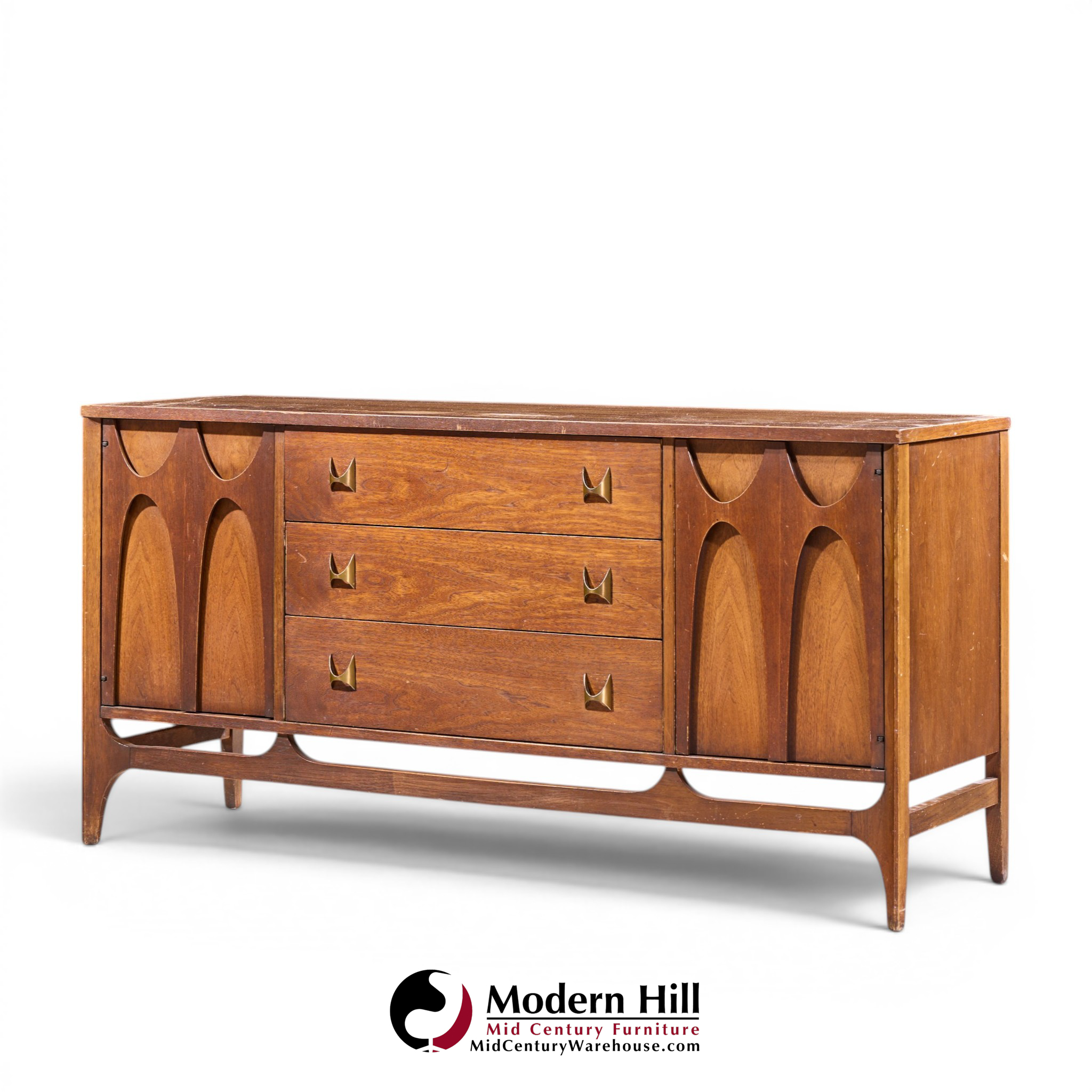 broyhill brasilia mid century walnut and brass credenza and hutch