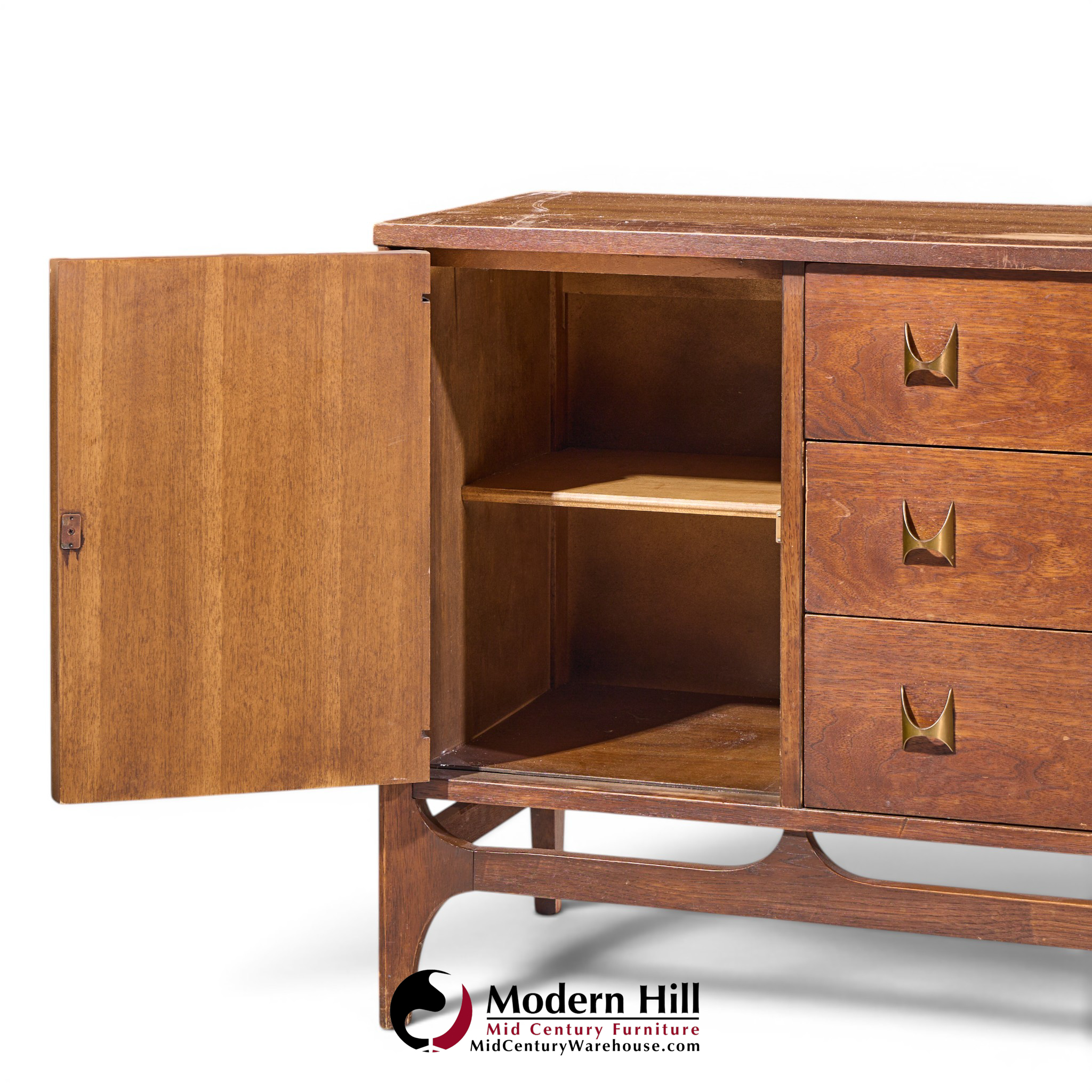 broyhill brasilia mid century walnut and brass credenza and hutch