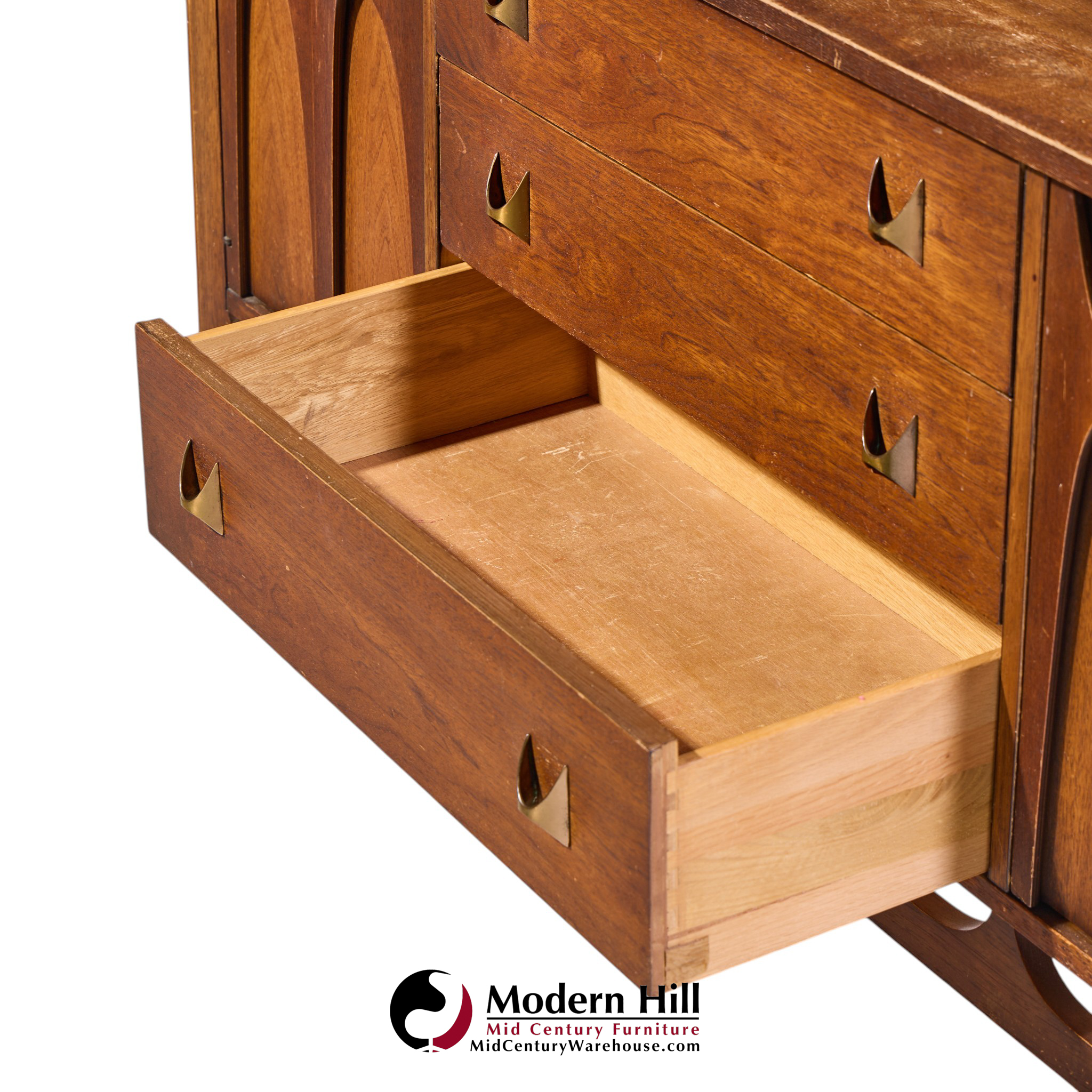 broyhill brasilia mid century walnut and brass credenza and hutch