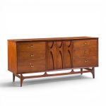 broyhill brasilia mid century walnut and brass lowboy 9 drawer dresser