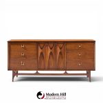 broyhill brasilia mid century walnut and brass lowboy 9 drawer dresser