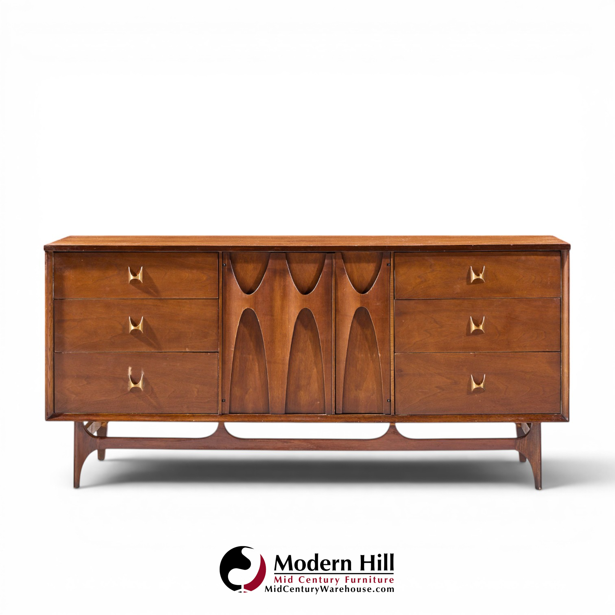 broyhill brasilia mid century walnut and brass lowboy 9 drawer dresser