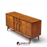 broyhill brasilia mid century walnut and brass lowboy 9 drawer dresser