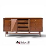 broyhill brasilia mid century walnut and brass lowboy 9 drawer dresser