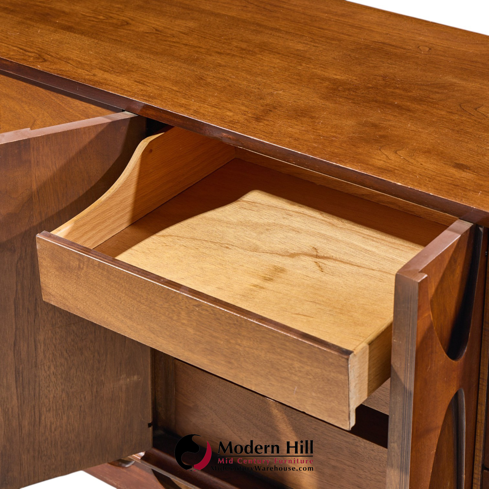 broyhill brasilia mid century walnut and brass lowboy 9 drawer dresser