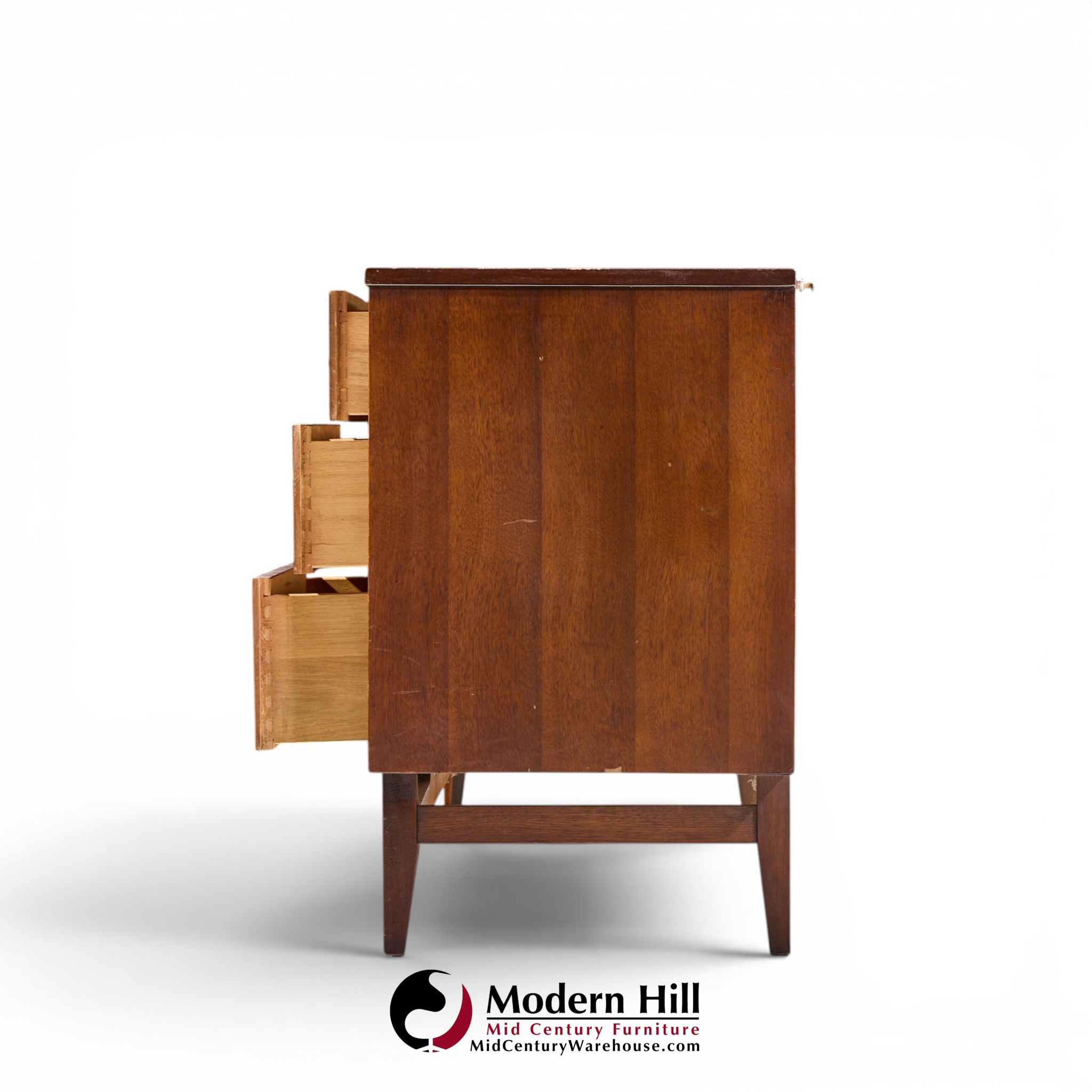 broyhill brasilia mid century walnut and brass lowboy 9 drawer dresser