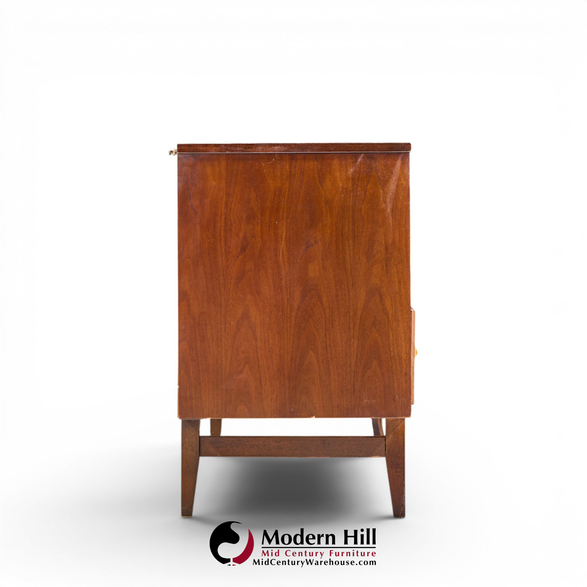 broyhill brasilia mid century walnut and brass lowboy 9 drawer dresser